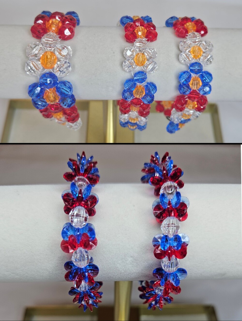 Set Of 5 Handmade Beaded Patriotic Bracelet Set